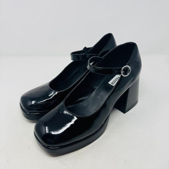 Steve Madden Black Patent Mary Jane Block Heel Platform Shoes Women’s 10.5 - Picture 1 of 16